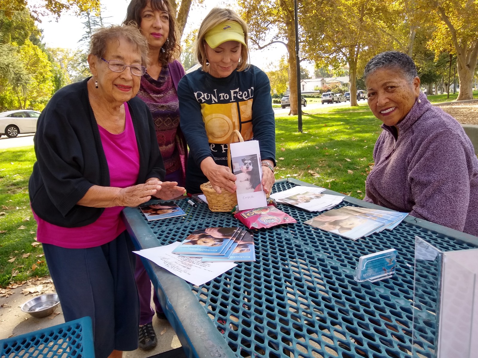 Volunteers at a park giving out food to animals in need